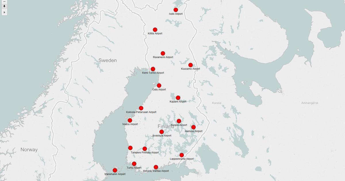 Kart over Finland flyplasser