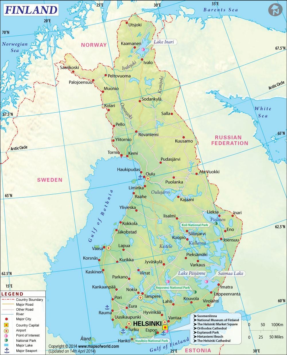 Kart over Finland geografi