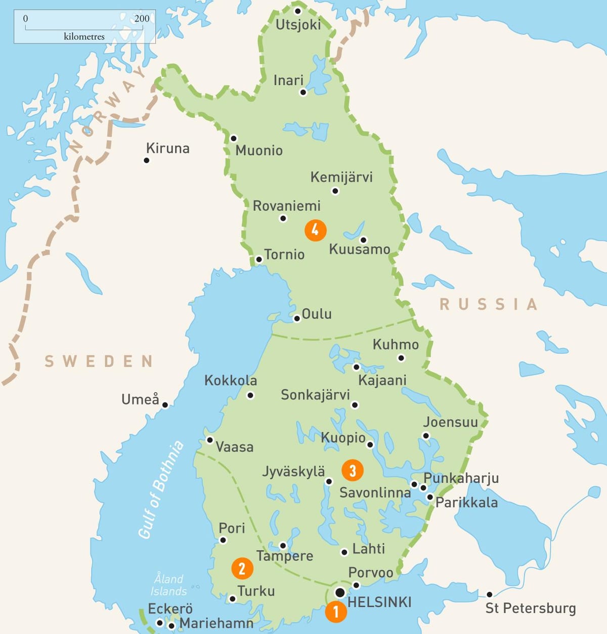 Kart over Finland innsjøer
