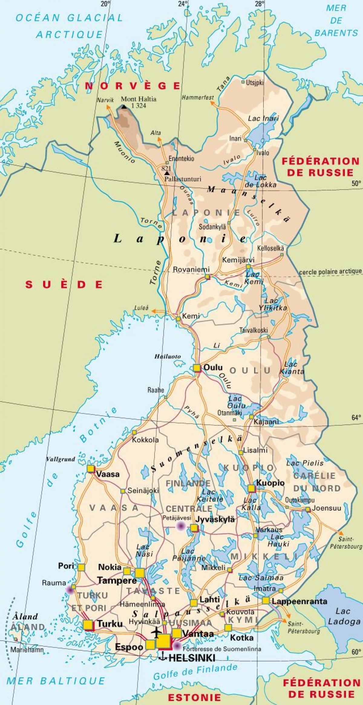 Kart over Finland nasjonalparker