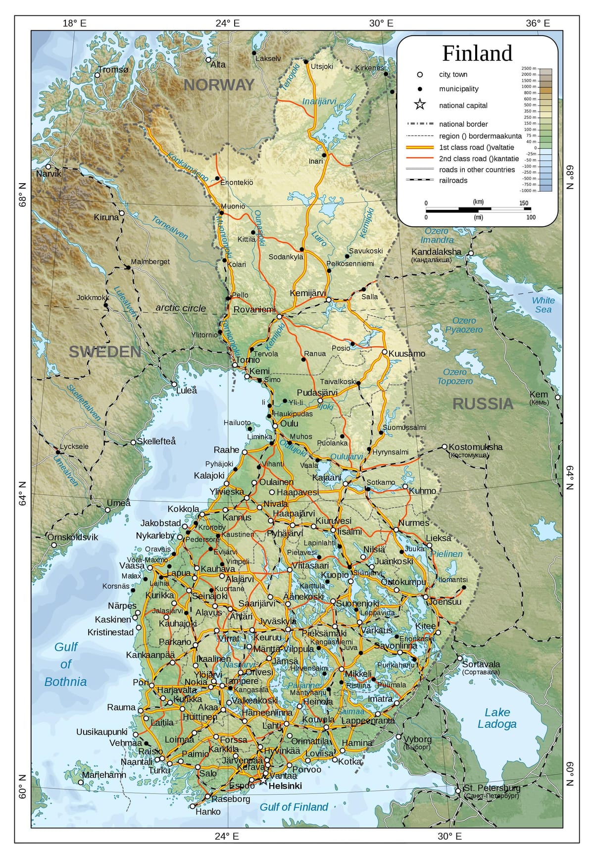 Kart av fysiske Finland