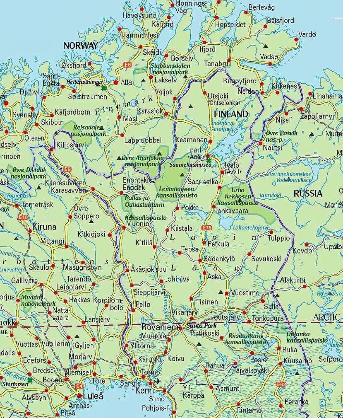 kart over Finland og lappland
