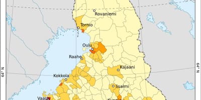Finland befolkningstetthet kart
